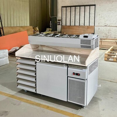 Marble Top Stainless Steel Display Refrigerated Pizza Counter Pizza Prep Table