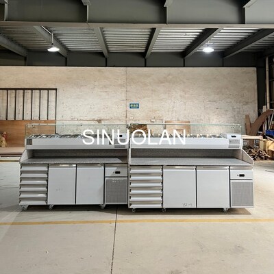 Commercial Marble Countertop Pizza Prep Refrigerated Table Stainless Steel Sandwich Salad Prep Fridge for Pizzeria Deli Fast Food Shop