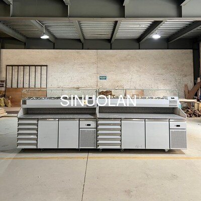 Commercial Marble Countertop Pizza Prep Refrigerated Table Stainless Steel Sandwich Salad Prep Fridge for Pizzeria Deli Fast Food Shop
