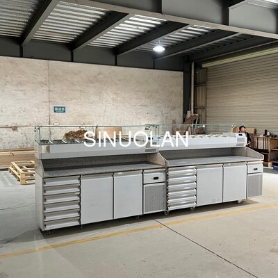 Commercial Marble Countertop Pizza Prep Refrigerated Table Stainless Steel Sandwich Salad Prep Fridge for Pizzeria Deli Fast Food Shop