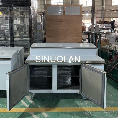 Stainless Steel Kitchen Two Doors Pizza Prep Station Commercial Single Temperature