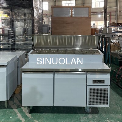 Stainless Steel Kitchen Two Doors Pizza Prep Station Commercial Single Temperature