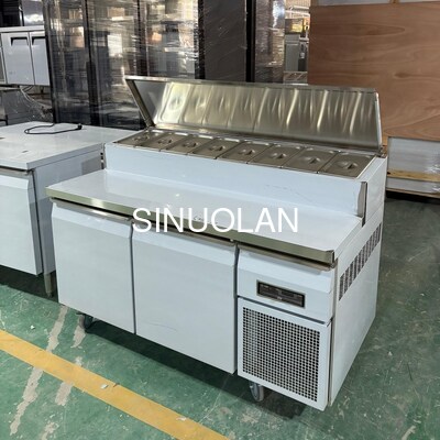 Stainless Steel Kitchen Two Doors Pizza Prep Station Commercial Single Temperature