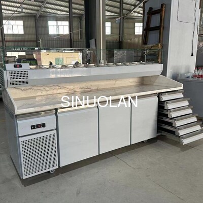Big Size Pizza Prep Table Marble Top Dual-Temperature Display Refrigerator Workbench for Restaurant Kitchen