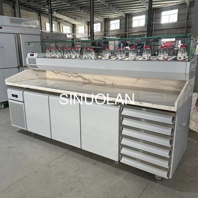 Big Size Pizza Prep Table Marble Top Dual-Temperature Display Refrigerator Workbench for Restaurant Kitchen