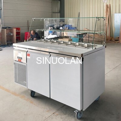 2 Door Glass Cover Salad Preparation Fridge Air Cooling for Restaurant