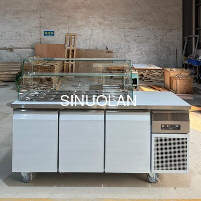 Stainless Steel Countertop Salad Fridge Commercial With Glass Canopy