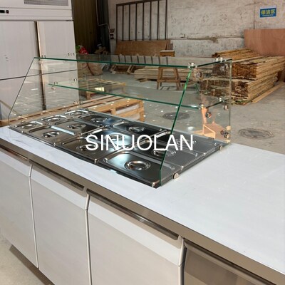 Stainless Steel Countertop Salad Fridge Commercial With Glass Canopy