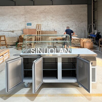 Stainless Steel Countertop Salad Fridge Commercial With Glass Canopy