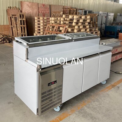 Stainless Steel Fruit Salad Display Refrigerator Air Cooling 3 Doors