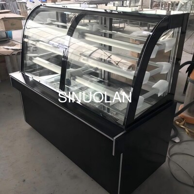 Double Temperature Curved Glass Cake Display Refrigerator for Bakery Pastry Bread