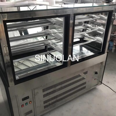 Double Temperature Curved Glass Cake Display Refrigerator for Bakery Pastry Bread