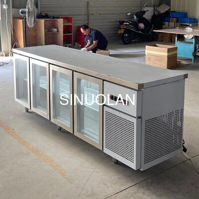 4 Glass Doors Undercounter Chiller Freezer Stainless Steel Workbench Refrigerator