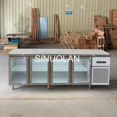 4 Glass Doors Undercounter Chiller Freezer Stainless Steel Workbench Refrigerator