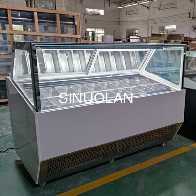 18 Pans Gelato Display Fridge Curved Tempered Glass Ice Cream Countertop Freezer