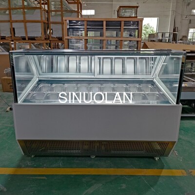 18 Pans Gelato Display Fridge Curved Tempered Glass Ice Cream Countertop Freezer
