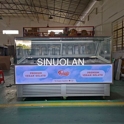 Customized LED LOGO Panel Ice Cream Freezer Counter Countertop Gelato Freezer