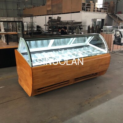 LED Light Glass Gelato Dipping Cabinet Air Cooling Italian Style Ice Cream Showcase