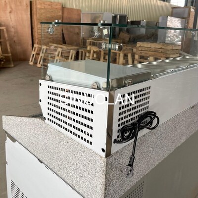 Marble Top Stainless Steel Pizza Prep Table Refrigerator Salad Workbench Chiller Worktable With Glass Cover