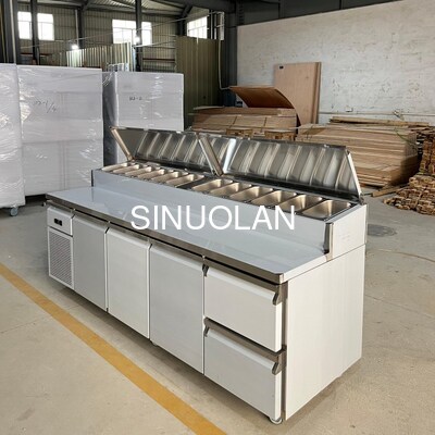Commercial Pizza Prep Bench Fridge 3 Doors 2 Drawers Air Cooling