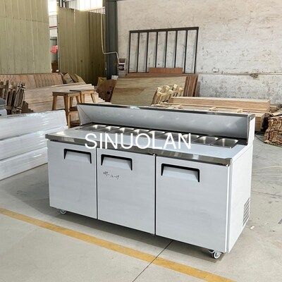 Commercial Salad Sandwich Prep Station Stainless Steel Refrigerated Pizza Prep Table