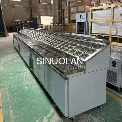 Stainless Steel Undercounter Countertop Pizza Fridge Commercial 4 Doors