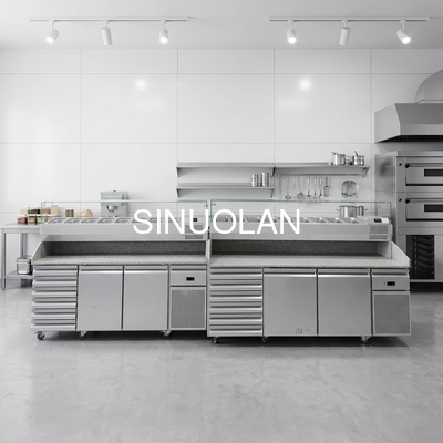 Commercial Marble Countertop Pizza Prep Refrigerated Table Stainless Steel Sandwich Salad Prep Fridge for Pizzeria Deli Fast Food Shop