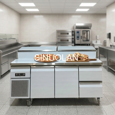 Professional Stainless Steel and Marble Top Pizza Prep Table/pizza Display Refrigerator/refrigerated Pizza Counter